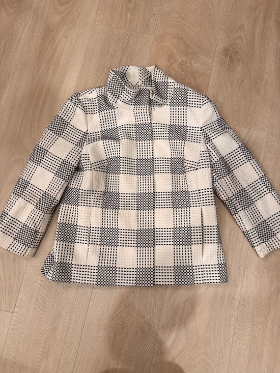 Talbots Jackets & Blazers - Talbot's Women's Jacket White Black Geometric Plaid Full Zip Turtleneck Lined